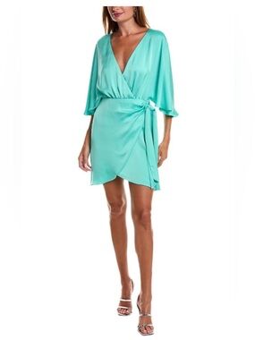 Army brook Alexis mini dress Aqua Satin Wrap Mini Dress